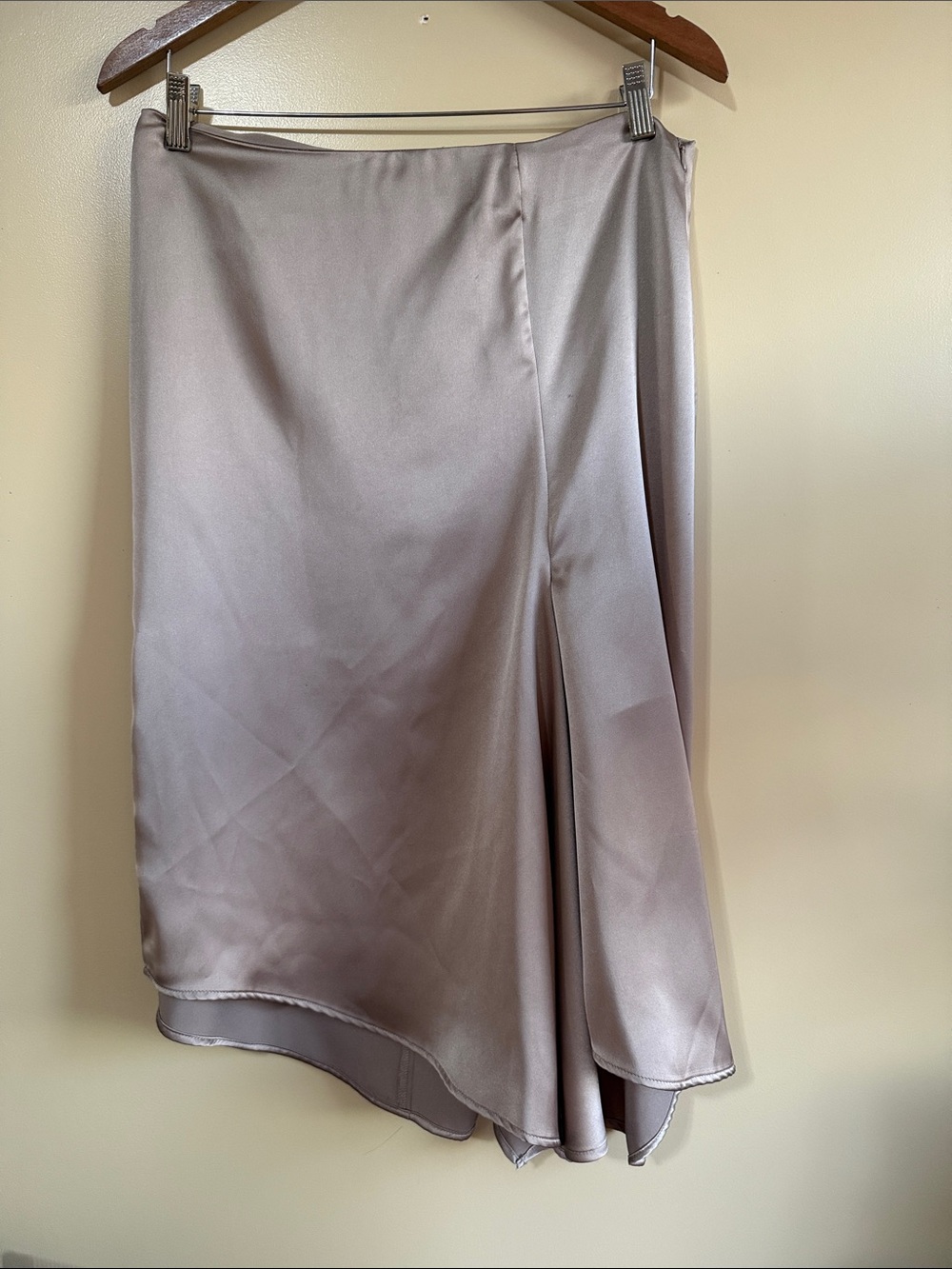 Zara Satin Asymmetrical Midi Skirt - Taupe